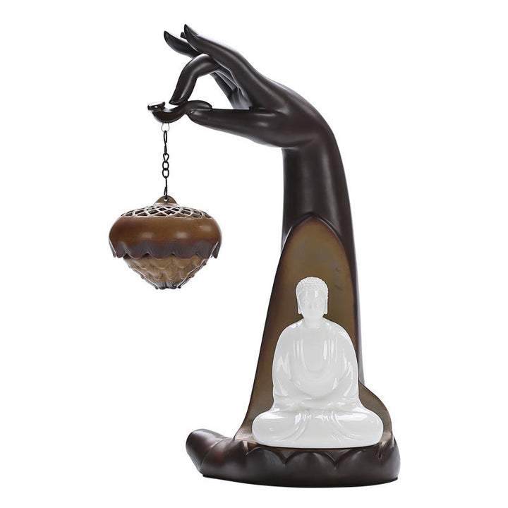 Buddha Stones Led Buddha Hand Backflow Smoke Fountain Healing Ceramic Stick Incense Burner Decoration - image 12