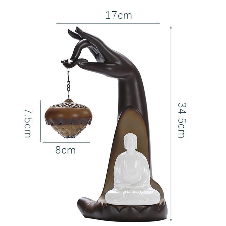 Buddha Stones Led Buddha Hand Backflow Smoke Fountain Healing Ceramic Stick Incense Burner Decoration - image 11