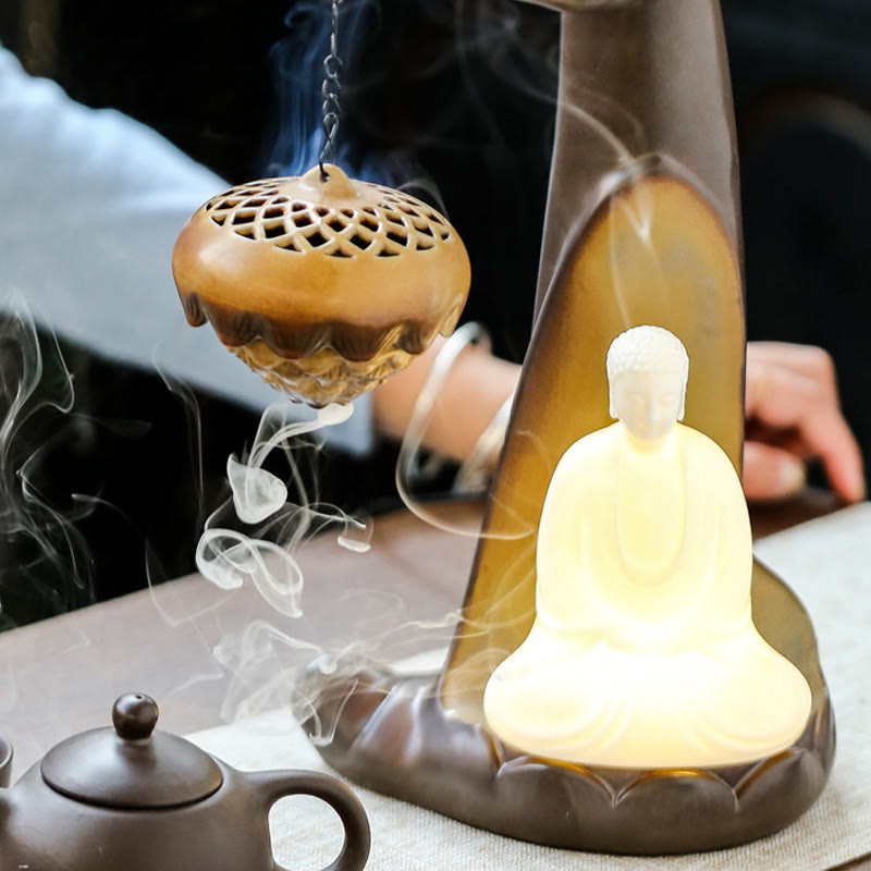 Buddha Stones Led Buddha Hand Backflow Smoke Fountain Healing Ceramic Stick Incense Burner Decoration - image 6