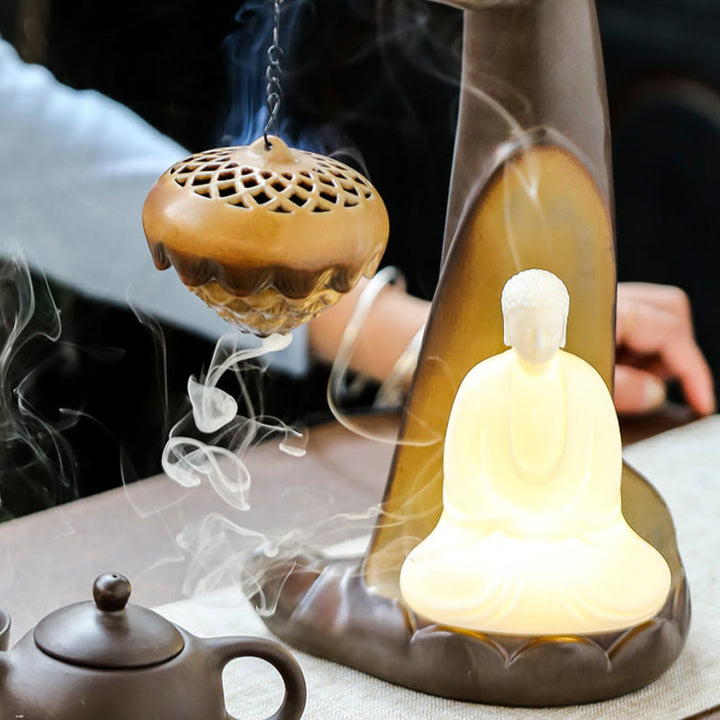 Buddha Stones Led Buddha Hand Backflow Smoke Fountain Healing Ceramic Stick Incense Burner Decoration - image 6