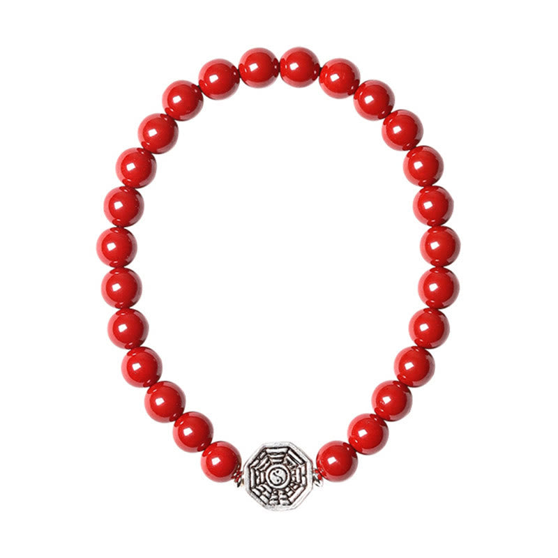 Buddha Stones 925 Sterling Silver Yin Yang Bagua Symbol Cinnabar String Concentration Bracelet