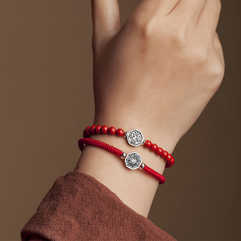 Buddha Stones 925 Sterling Silver Yin Yang Bagua Symbol Cinnabar String Concentration Bracelet - image 6
