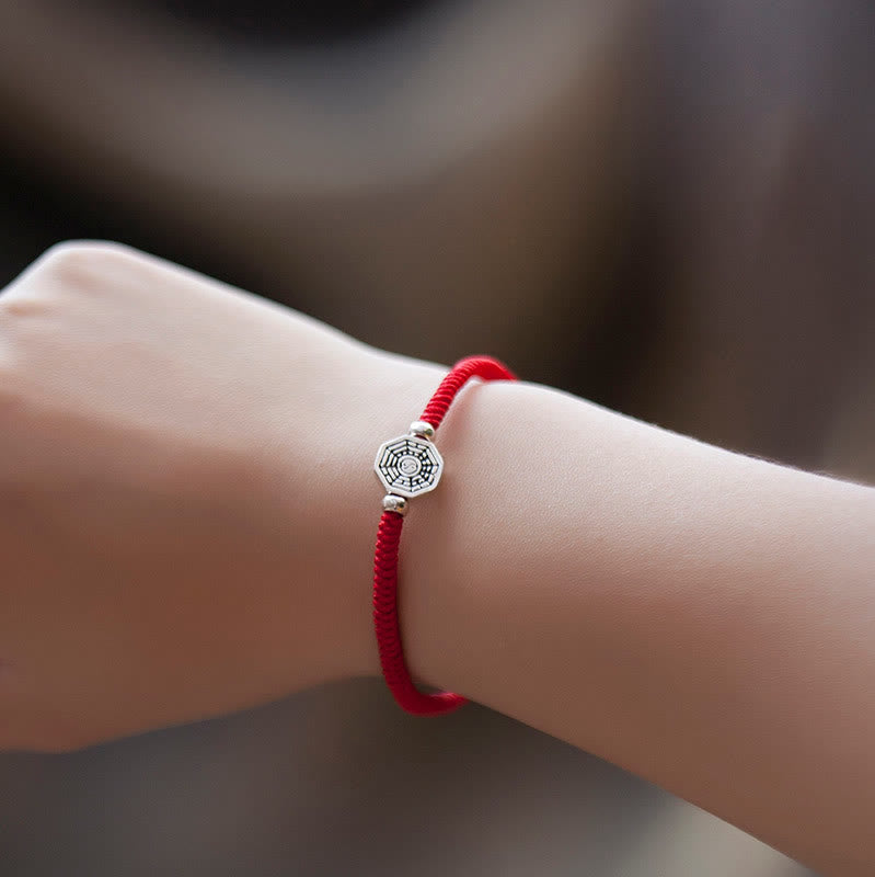 Buddha Stones 925 Sterling Silver Yin Yang Bagua Symbol Cinnabar String Concentration Bracelet - image 2