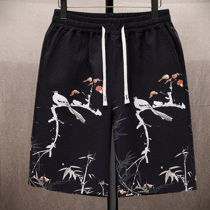 Buddha Stones Landscape Coconut Trees Magpie Pattern Short Sleeve Shorts Men's Set