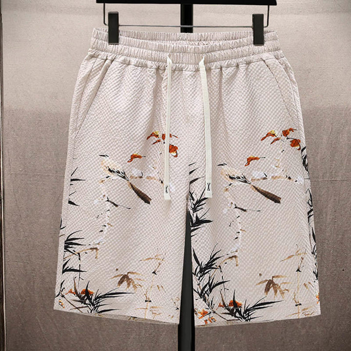 Buddha Stones Landscape Coconut Trees Magpie Pattern Short Sleeve Shorts Men's Set