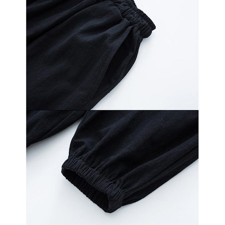 Buddha Stones Solid Color Traditional Cotton Linen Short Sleeve T-shirt Pants Clothing Men's Set - image 10
