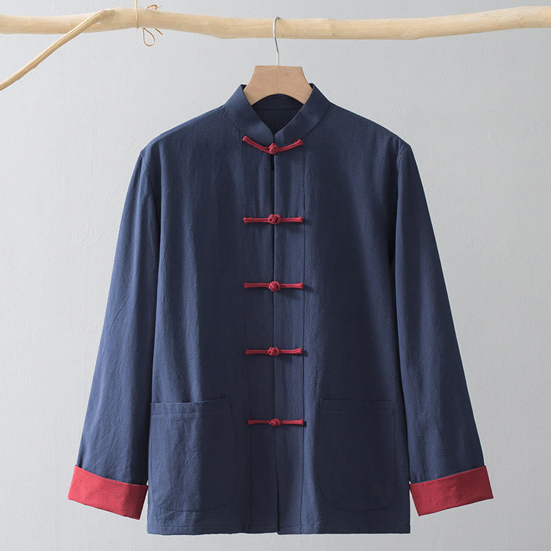 Buddha Stones Frog-Button Chinese Tang Suit Shirt Cotton Linen Men Jacket Clothing - Blue Shirt&Red Frog Button - US/UK/AU44，EU54 (4XL) - image 13