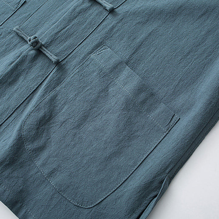 Buddha Stones Frog-Button Chinese Tang Suit Half Sleeve Shirt Cotton Men Clothing With Pockets - image 6