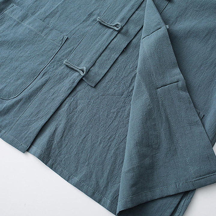 Buddha Stones Frog-Button Chinese Tang Suit Half Sleeve Shirt Cotton Men Clothing With Pockets - image 7