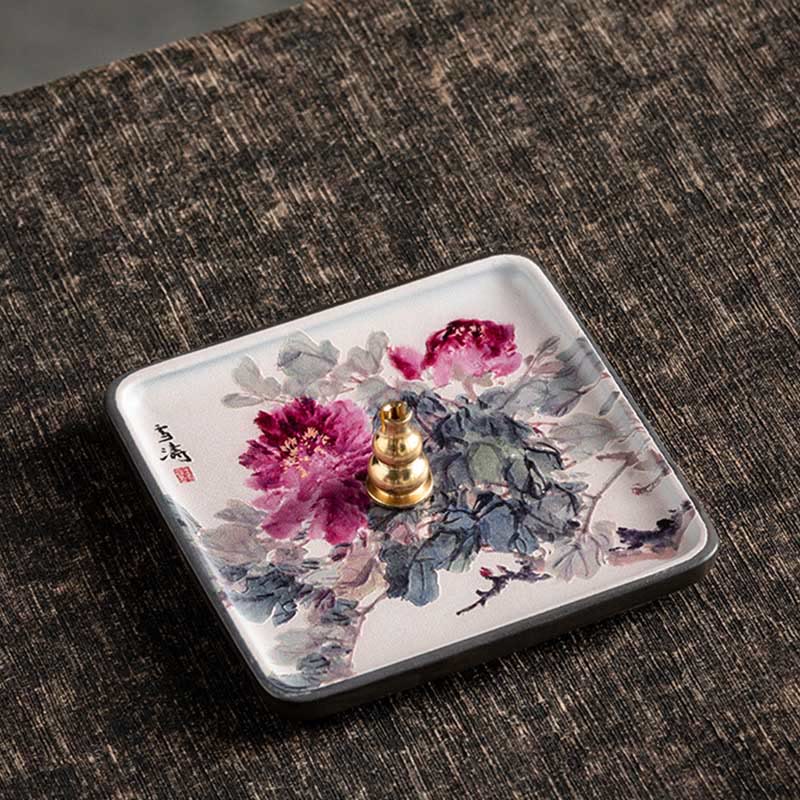 Buddha Stones Mountain Lake Flower Leaf Healing Ceramic Plate Tray Stick Incense Burner Decoration