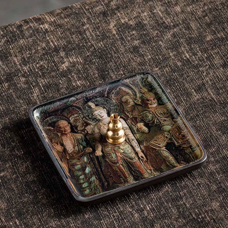 Buddha Stones Mountain Lake Flower Leaf Healing Ceramic Plate Tray Stick Incense Burner Decoration