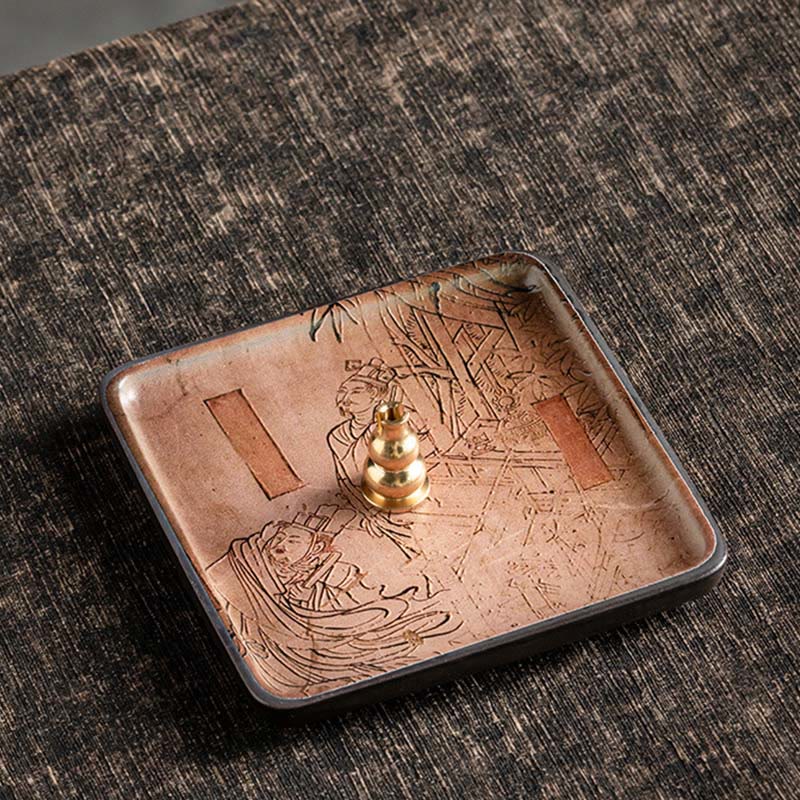 Buddha Stones Mountain Lake Flower Leaf Healing Ceramic Plate Tray Stick Incense Burner Decoration