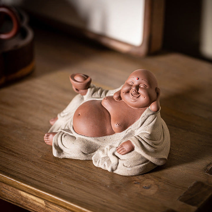 Buddha Stones Laughing Buddha Ingots Attract Wealth Purple Clay Maitreya Statue Decoration - Laughing Buddha 13.5*8.5*7.5cm - image 0