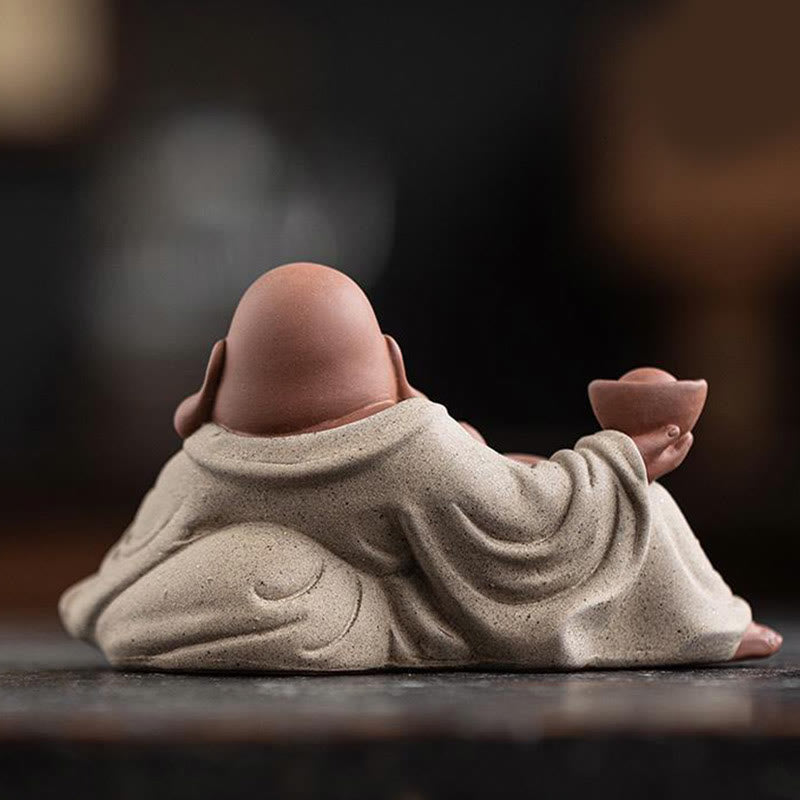 Buddha Stones Laughing Buddha Ingots Attract Wealth Purple Clay Maitreya Statue Decoration - image 3