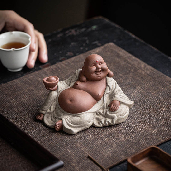 Buddha Stones Laughing Buddha Ingots Attract Wealth Purple Clay Maitreya Statue Decoration - image 4