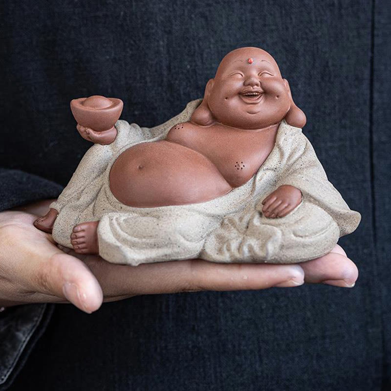 Buddha Stones Laughing Buddha Ingots Attract Wealth Purple Clay Maitreya Statue Decoration - image 11