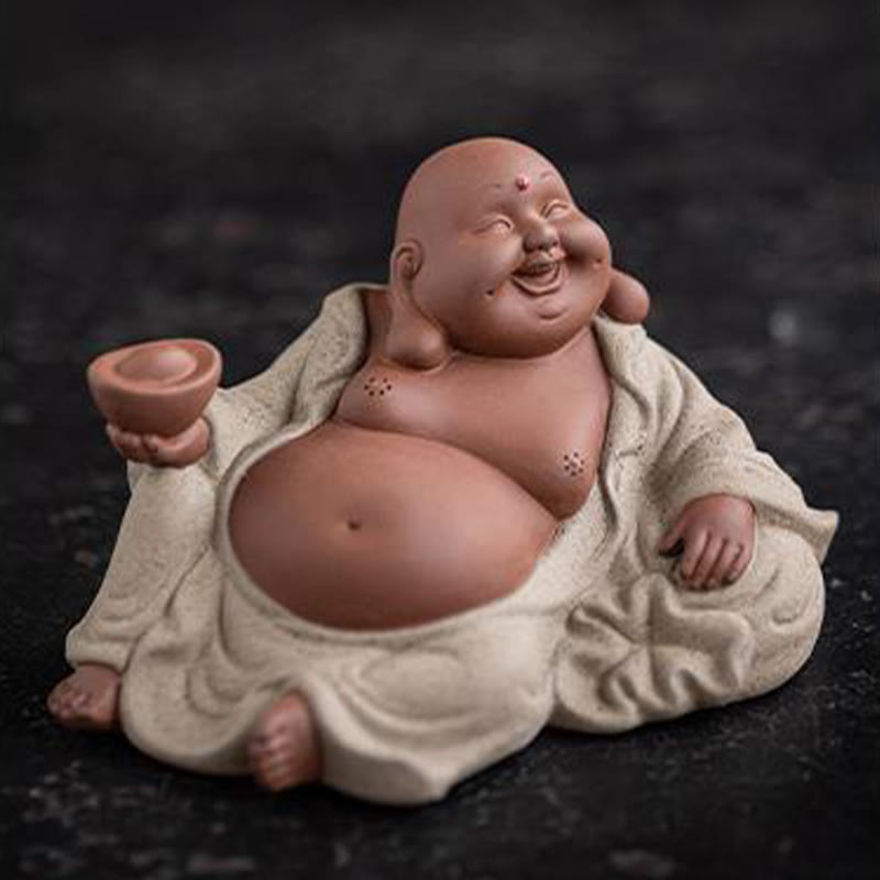 Buddha Stones Laughing Buddha Ingots Attract Wealth Purple Clay Maitreya Statue Decoration - image 13