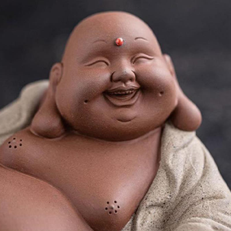 Buddha Stones Laughing Buddha Ingots Attract Wealth Purple Clay Maitreya Statue Decoration - image 8