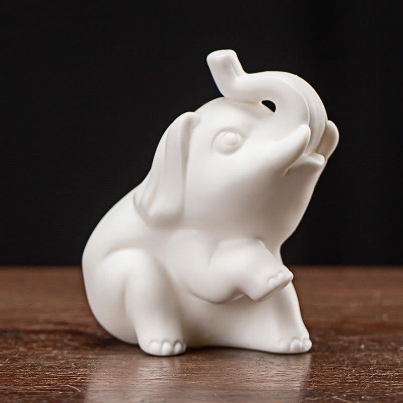 Buddha Stones Small Elephant Statue White Porcelain Ceramic Strength Home Desk Decoration - Elephant Lifts Its Foot 9*5.5*7cm - image 7