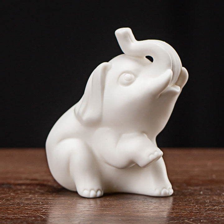 Buddha Stones Small Elephant Statue White Porcelain Ceramic Strength Home Desk Decoration - Elephant Lifts Its Foot 9*5.5*7cm - image 7