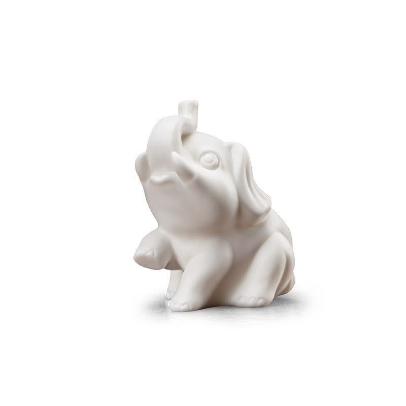 Buddha Stones Small Elephant Statue White Porcelain Ceramic Strength Home Desk Decoration - image 12
