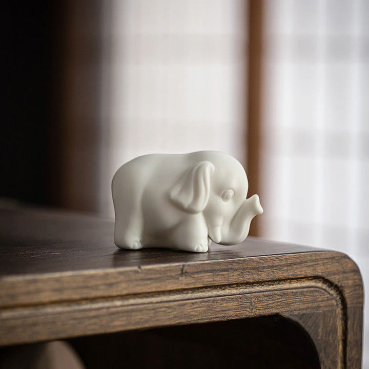 Buddha Stones Small Elephant Statue White Porcelain Ceramic Strength Home Desk Decoration - image 2