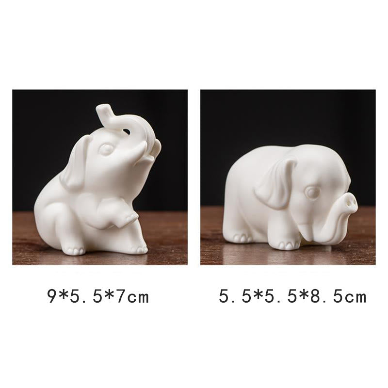 Buddha Stones Small Elephant Statue White Porcelain Ceramic Strength Home Desk Decoration - image 14