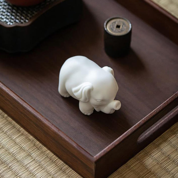 Buddha Stones Small Elephant Statue White Porcelain Ceramic Strength Home Desk Decoration