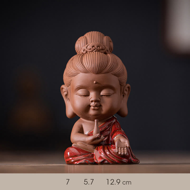 Buddha Stones Mini Gautama Buddha Sakyamuni Kwan Yin Avalokitesvara Ksitigarbha Serenity Ceramic Desk Decoration - Avalokitesvara Guanyin 7*5.7*12.9cm - image 13