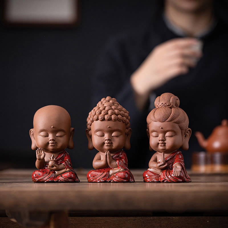 Buddha Stones Mini Gautama Buddha Sakyamuni Kwan Yin Avalokitesvara Ksitigarbha Serenity Ceramic Desk Decoration