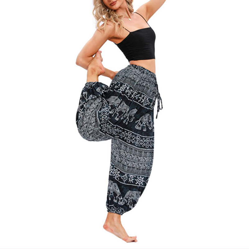 Buddha Stones Elephant Geometry Pattern Casual Loose Harem Trousers Women's Yoga Pants - image 9