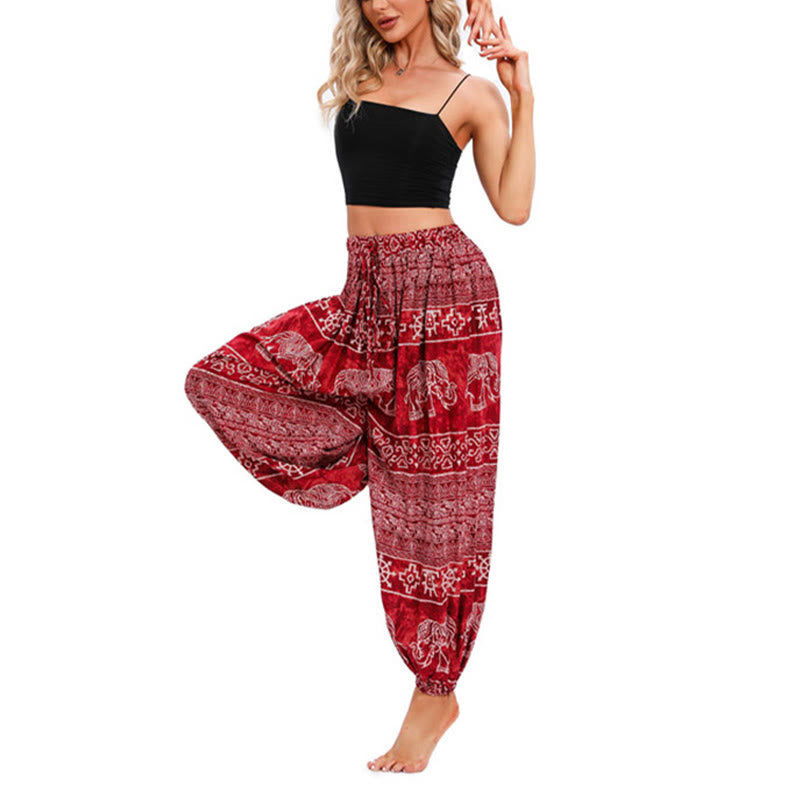 Buddha Stones Elephant Geometry Pattern Casual Loose Harem Trousers Women's Yoga Pants - image 3