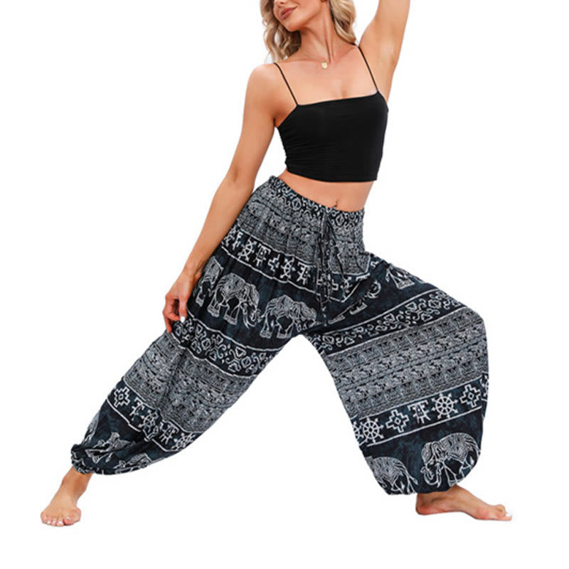 Buddha Stones Elephant Geometry Pattern Casual Loose Harem Trousers Women's Yoga Pants