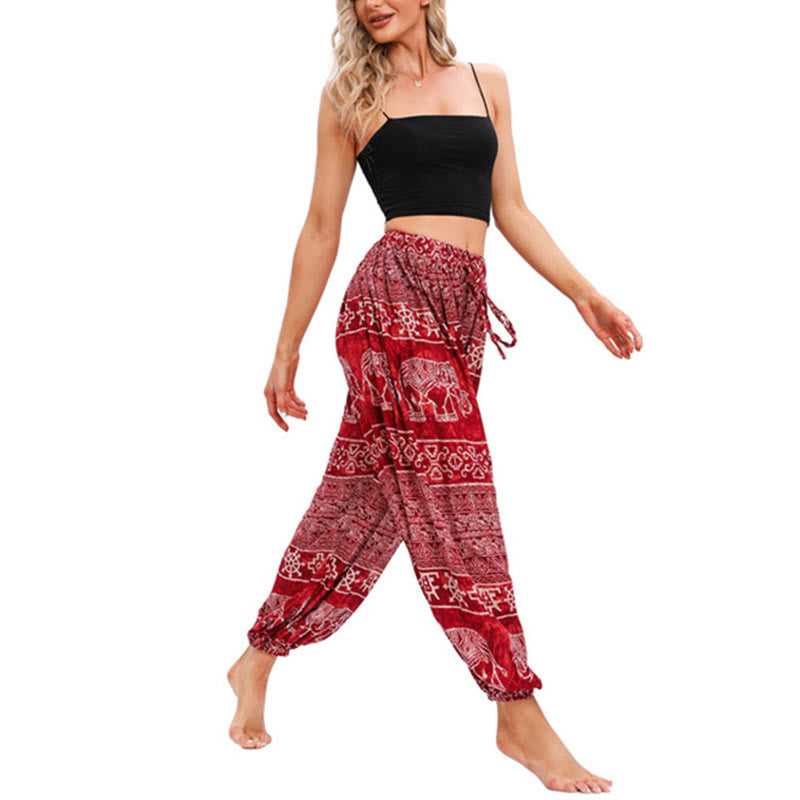 Buddha Stones Elephant Geometry Pattern Casual Loose Harem Trousers Women's Yoga Pants