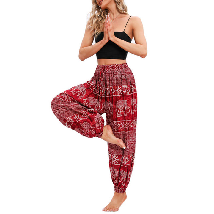 Buddha Stones Elephant Geometry Pattern Casual Loose Harem Trousers Women's Yoga Pants