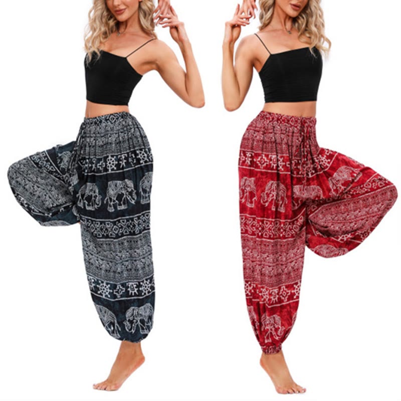 Buddha Stones Elephant Geometry Pattern Casual Loose Harem Trousers Women's Yoga Pants