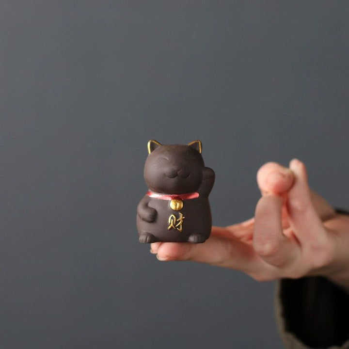 Buddha Stones Mini Lucky Cat Wealth Tea Pet Purple Clay Figurine Decoration - image 6