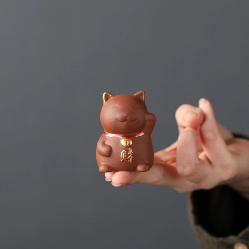 Buddha Stones Mini Lucky Cat Wealth Tea Pet Purple Clay Figurine Decoration - image 3