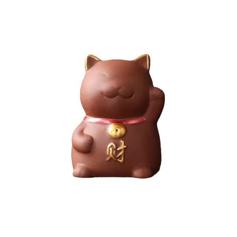 Buddha Stones Mini Lucky Cat Wealth Tea Pet Purple Clay Figurine Decoration - image 4