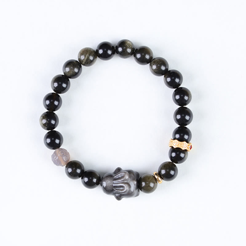 FREE Today: Keep Positive Gold Sheen Obsidian Black Obsidian Silver Sheen Obsidian Cute Rabbit Protection Bracelet