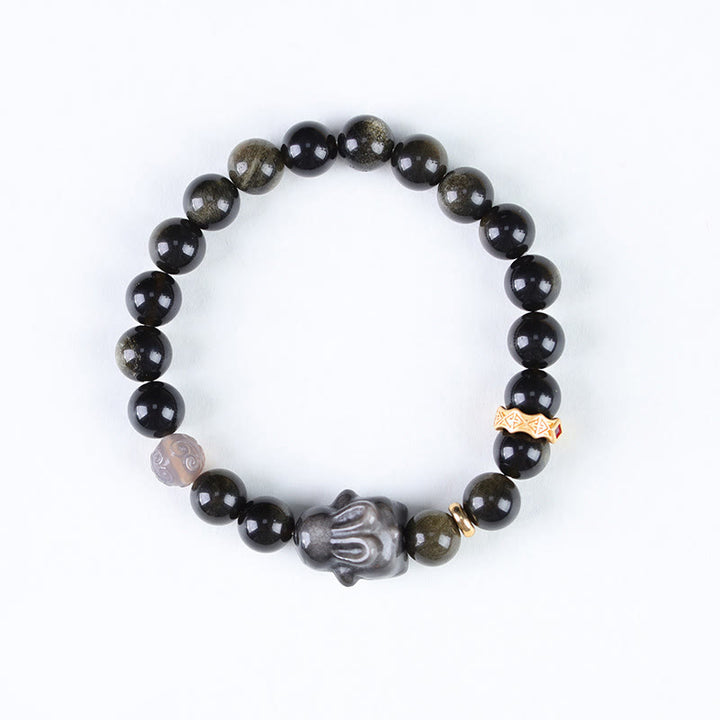 FREE Today: Keep Positive Gold Sheen Obsidian Black Obsidian Silver Sheen Obsidian Cute Rabbit Protection Bracelet