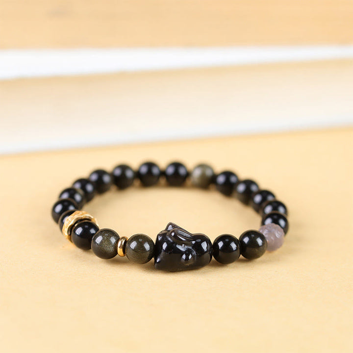 FREE Today: Keep Positive Gold Sheen Obsidian Black Obsidian Silver Sheen Obsidian Cute Rabbit Protection Bracelet