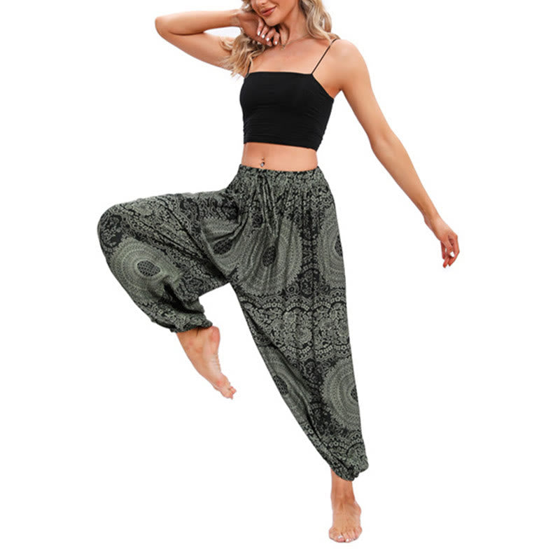 Buddha Stones Casual Loose Round Rose Pattern Harem Trousers Women's Yoga Pants