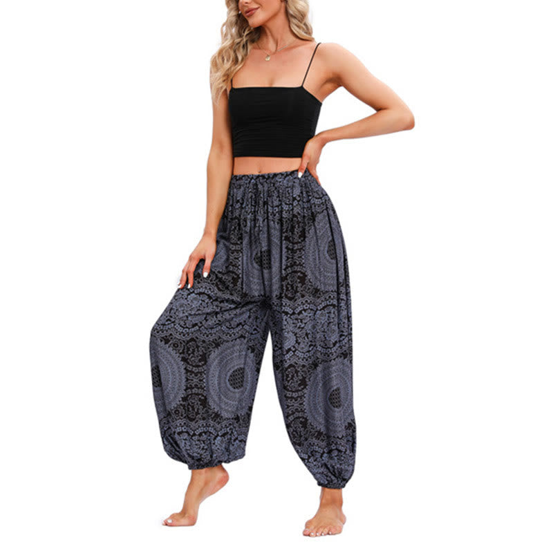 Buddha Stones Casual Loose Round Rose Pattern Harem Trousers Women's Yoga Pants