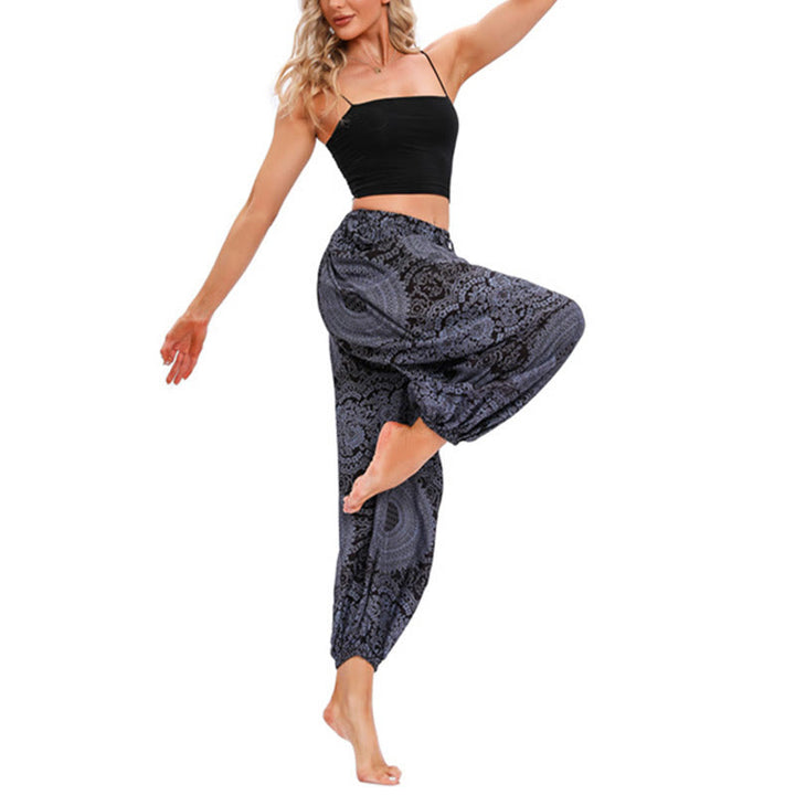 Buddha Stones Casual Loose Round Rose Pattern Harem Trousers Women's Yoga Pants