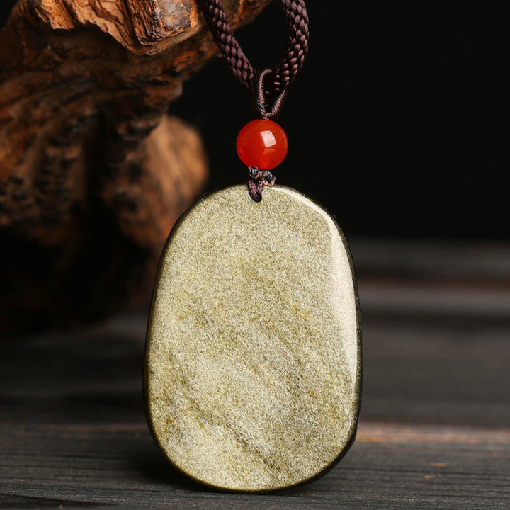 Buddha Stones Gold Sheen Obsidian Dragon Pattern Success Necklace Pendant - image 5