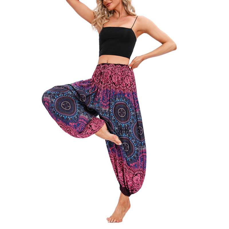 Buddha Stones Casual Loose Compass Pattern Harem Trousers Women's Yoga Pants - Rose Red-US4-8/10，UK/AU8-12/14，EU36-40/42 (F) - image 1