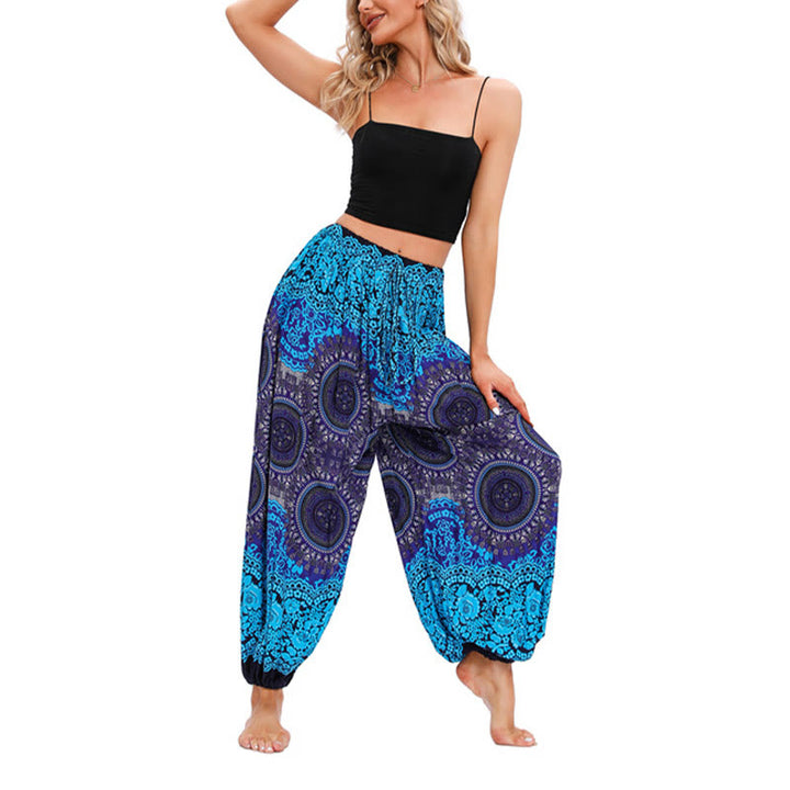 Buddha Stones Casual Loose Compass Pattern Harem Trousers Women's Yoga Pants