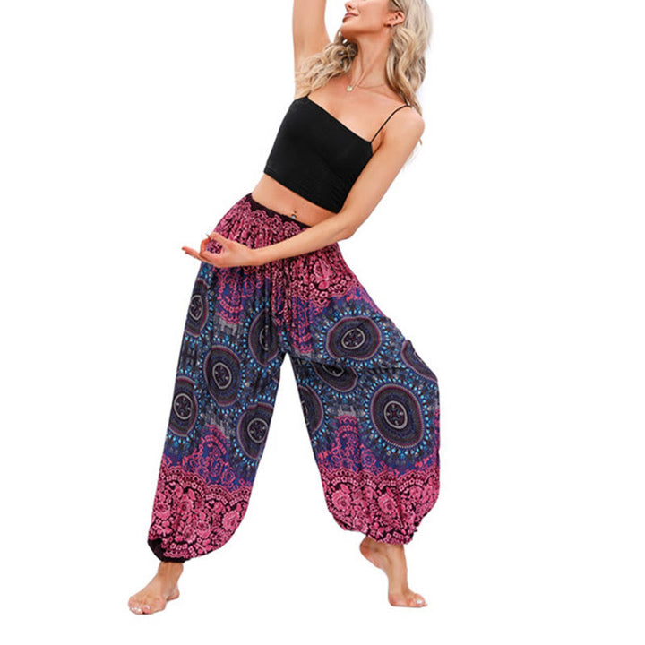 Buddha Stones Casual Loose Compass Pattern Harem Trousers Women's Yoga Pants