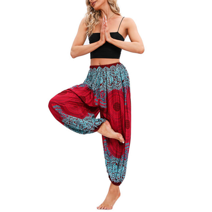 Buddha Stones Loose Circle-shaped Flowers Pattern Harem Trousers Women's Yoga Pants - image 4